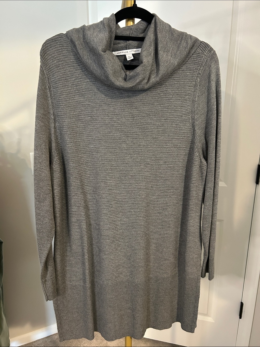 Adrienne Vittadini Gray Cowl Neck Longline Sweater